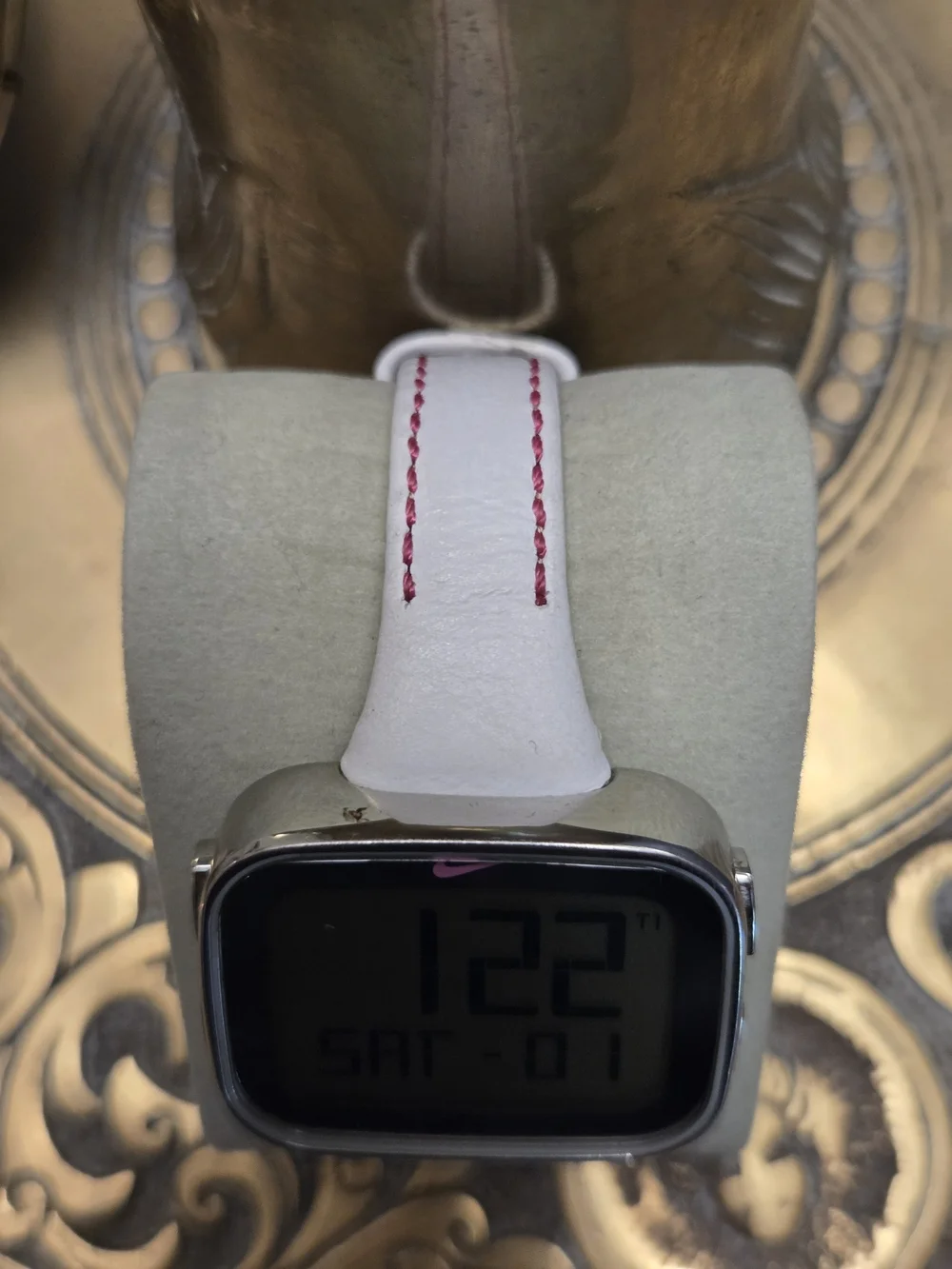 Nike Imara Keeva Digital Watch White Leather Baseball Stitch Strap New Battery